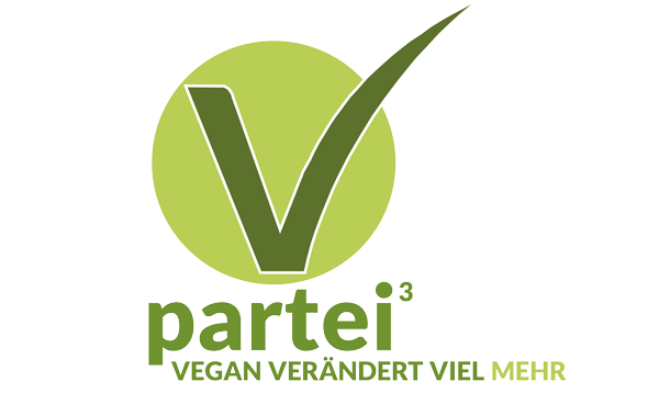 Zu sehen ist das Logo der V-Partei³ - Partei für Veränderung, Vegetarier und Veganer